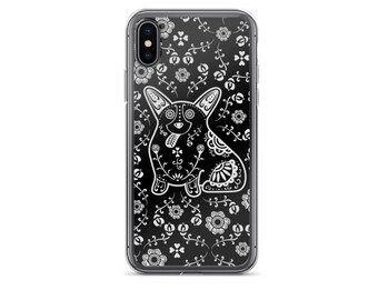 Corgi Phone Case - Corgi Gift - iPhone & Samsung Galaxy choices -  Black and White Sugar Skull Corgi
