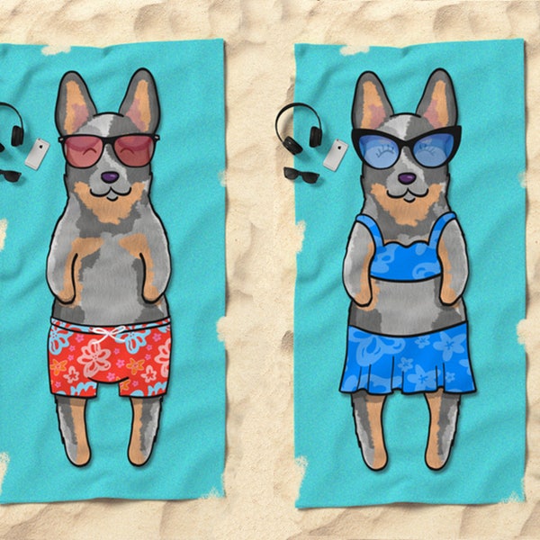 Blue heeler australian cattle dog Beach Towel - Cute Blue Heeler Gift - 30" x 60" or 36" x 72" - Boy or Girl Sunbathing cattle dog