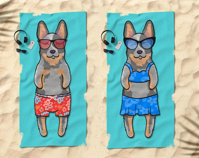 Blue heeler australian cattle dog Beach Towel - Cute Blue Heeler Gift - 30" x 60" or 36" x 72" - Boy or Girl Sunbathing cattle dog