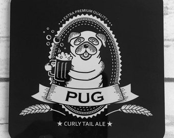 Pug Beer Label Coasters - Set of 4