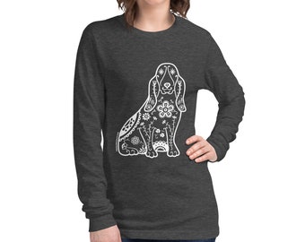 Sugar Skull Basset Hound Unisex Long Sleeve Tee