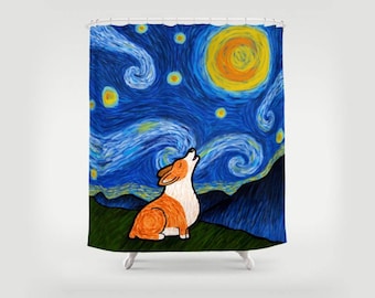 Corgi Shower Curtain - Starry Baroo Corgi Shower Curtain - Pembroke and Cardigan