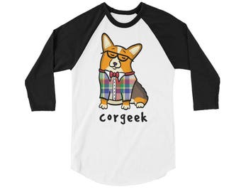 Corgeek Raglan 3/4 Sleeve Shirt - Corgi Shirt - Red Tri Pembroke