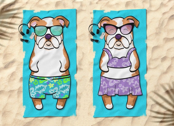 english bulldog beach towel