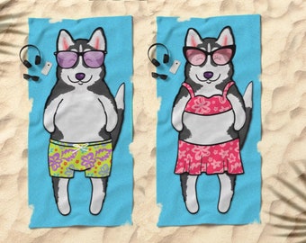 Siberian Husky Beach Towel - Husky Gift - 30" x 60" or 36" x 72" - Gift for Husky Lovers - Boy or Girl Sunbathing Husky