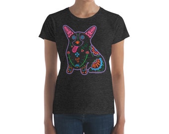 Color Corgi Sugar Skull - Women's short sleeve t-shirt