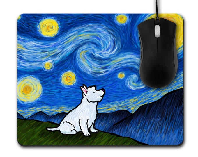 Westie West Highland Terrier Mousepad  - Unique Westie Gift - Starry Night Westie