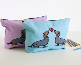 Dachshund Pouch - Large dachshund accessory Bag 12.5 x 7"- Travel Bag/Makeup Bag - Two Color Choices