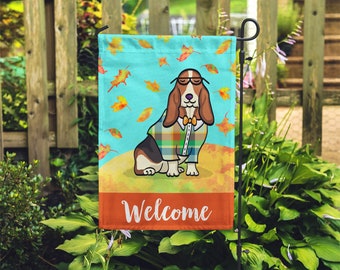 Double Sided BOY Basset Hound Garden Flag - Unique Basset Hound Gift - Basset Hound -  Autumn Fall Basset Hound Garden Flag