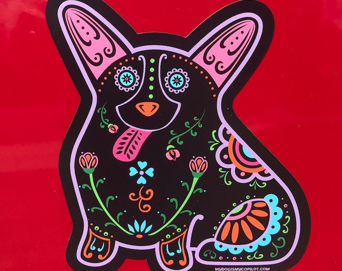 Corgi Magnet - Sugar Skull Corgi Magnet - Corgi Car Magnet | Corgi Gift Idea