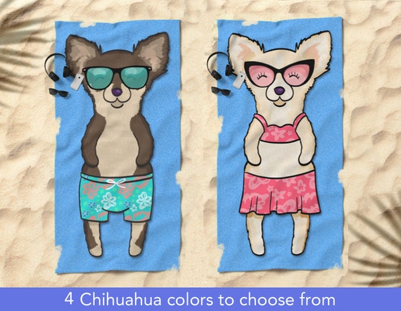 Chihuahua Beach Towel - Long Hair Chihuahua Gift - 30" x 60" or 36" x 72" - Chihuahua Lover - Boy or Girl Sunbathing Long Hair Chihuahua
