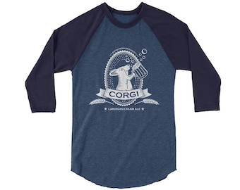 Cardigan Corgi Beer Shirt - 3/4 sleeve raglan shirt -  Cardigan Corgi Shirt