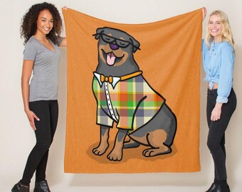 Rottweiler Blanket - Hipster Rottweiler - sizes - 50" x 60" or 60" x 80" -  Choose background Color - Rottweiler Gift