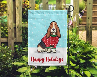 Holiday Basset Hound Garden Flag - Unique Basset Hound Gift - Basset Hound - Holiday Basset Hound Garden Flag - DOUBLE SIDED