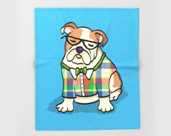 English Bulldog Blanket - Hipster English Bulldog - sizes - 50" x 60" or 60" x 80" -  Choose background Color