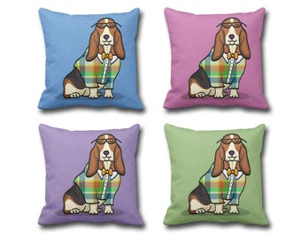 Basset Hound Pillow Cover - (Cover Only, Insert not included) - Choose Background Color