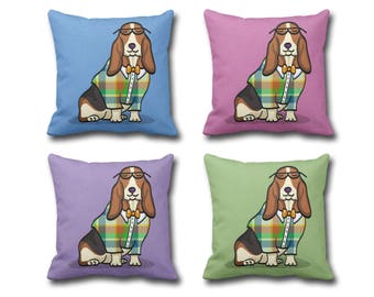 Basset Hound Pillow Cover - (Cover Only, Insert not included) - Choose Background Color