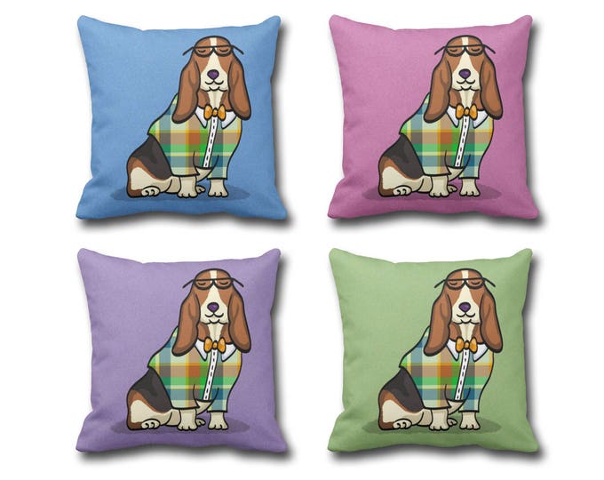 Basset Hound Pillow Cover - (Cover Only, Insert not included) - Choose Background Color