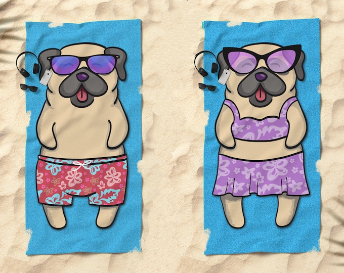 Pug Beach Towel - 30" x 60" or 36" x 72"