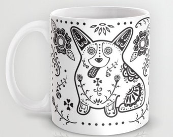 Corgi - Sugar Skull Corgi Mug - Pembroke Welsh Corgi Coffee Mug - Dia de los muertos - Dia de los corgis - Corgi Lover Gift- Corgi Mug