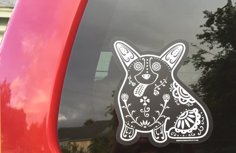 Corgi Decal Sugar Skull Corgi Decal Corgi Sticker Corgi Bumper Sticker Corgi Laptop Sticker Corgi Car Decal Corgi Gift Idea image 2