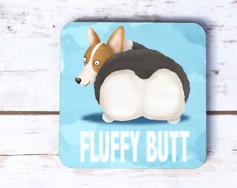 Corgi Coasters - Set of 4 - Corgi - Fluffy Butt - Red Headed Tri Pembroke Welsh Corgi Coasters - CHOOSE BACKGROUND