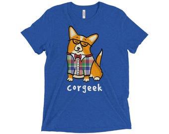 Corgeek Shirt - Corgi Shirt - Red/White Cardigan or Red/White Pembroke with tail