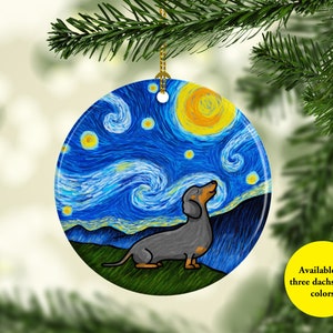 Dachshund Ornament - Available in three different dachshund colors - Starry Night Dachshund Ornament - 3" double sided ceramic ornament