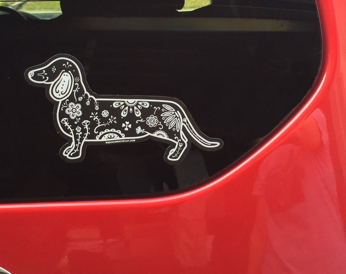 Dachshund Decal - Sugar Skull Dachshund Decal - Doxie Sticker - Doxie Bumper Sticker - Dachshund Laptop Sticker - Dachshund Car Decal