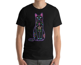 Color Sugar Skull Cat - Short-Sleeve Unisex T-Shirt