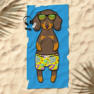 Dachshund Beach Towel Dachshund Gift 30 x 60 or 36 x 72 Gift for Dachshund Lovers Funny Sunbathing Dachshund wiener dog dox image 6