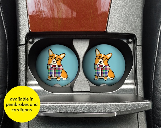 Corgi Car Coasters - Set of 2 Corgi Sandstone Car Coasters - Unique Corgi Gift - Pembroke and Cardigan Corgis - Corgeek