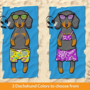 Dachshund Beach Towel Dachshund Gift 30 x 60 or 36 x 72 Gift for Dachshund Lovers Funny Sunbathing Dachshund wiener dog dox image 1