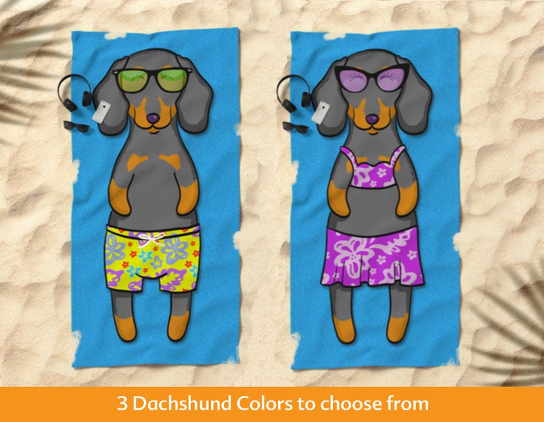 Dachshund Beach Towel Dachshund Gift 30 x 60 or 36 x 72 Gift for Dachshund Lovers Funny Sunbathing Dachshund wiener dog dox image 1