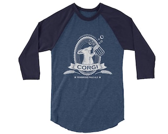 Pembroke Corgi Beer Shirt - 3/4 sleeve raglan shirt -  Pembroke Corgi Shirt