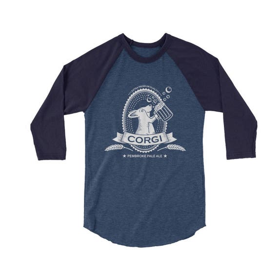 Pembroke Corgi Beer Shirt - 3/4 sleeve raglan shirt -  Pembroke Corgi Shirt