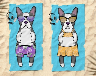 Boston Terrier Beach Towel  - 30" x 60" or 36" x 72"