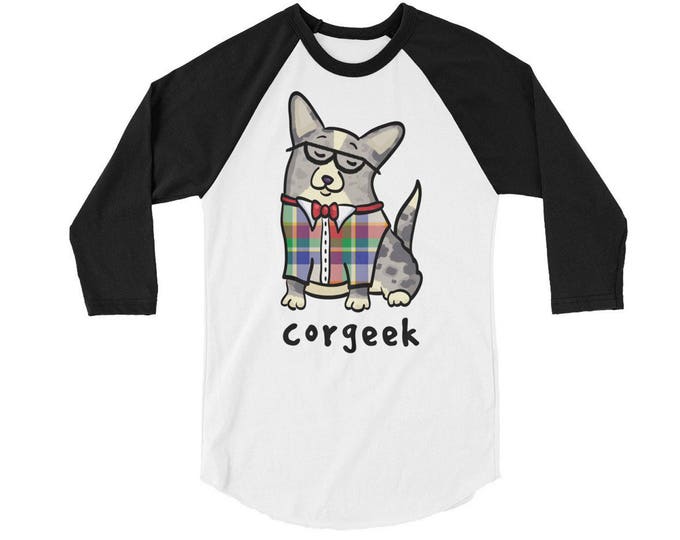 Corgeek Raglan 3/4 Sleeve Shirt -  Corgi Shirt - Merle Cardigan Corgi