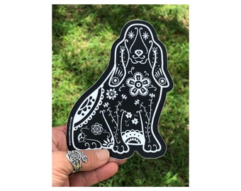 Basset  Hound Decal - Sugar Skull Basset  Hound Decal - Basset Sticker - Basset  Bumper Sticker - Laptop Sticker - Basset  Hound Car Decal