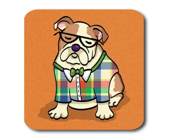 English Bulldog Coasters - Fun English Bulldog Coasters - Set of 4 - English Bulldog Gift - Choose Background Color