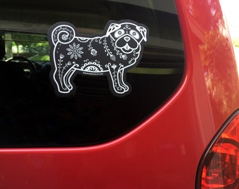 Pug Decal - Sugar Skull Pug Decal - Pug Sticker - Pug Bumper Sticker - Pug Laptop Sticker - Pug Car Decal