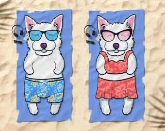 Westie Beach Towel - Westie Gift - 30" x 60" or 36" x 72" - Gift for Westie Lovers - Choose between Boy or Girl Sunbathing Beach Westie