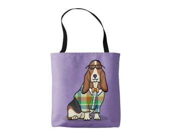 Basset Hound Tote Bag - Basset Hound Lover Gift - Choose Background Color