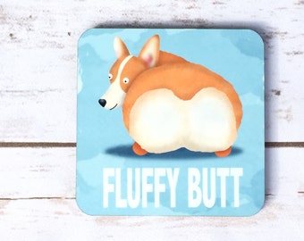Corgi Coasters - Set of 4 - Corgi - Pet Lover Gift - Fluffy Butt - Pembroke Welsh Corgi Coasters - CHOOSE BACKGROUND