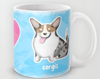 Peace, Love, Corgis - Blue Merle Cardigan Corgi Coffee Mug - Pet Lover Gift -  Corgi Mug