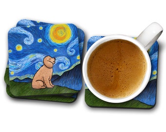 Starry Night Goldendoodle Coasters - Set of 4