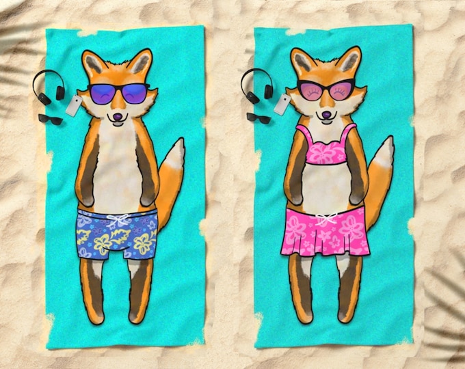 Fox  Beach Towel - Bulldog Gift - 30" x 60" or 36" x 72" - Gift for Fox Lovers - Boy or Girl Sunbathing Fox