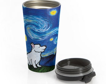 Westie Stainless Steel Travel Mug - Starry Baroo - West Highland Terrier - Starry Night