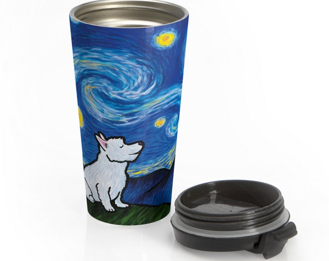 Westie Stainless Steel Travel Mug - Starry Baroo - West Highland Terrier - Starry Night