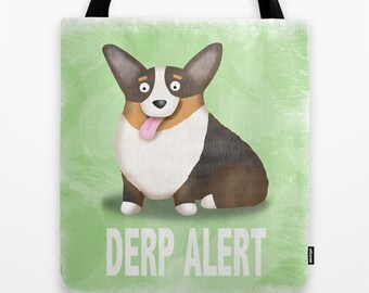 Pembroke Welsh Corgi Tote Bag - Corgi - Pet Lover Gift - Derp - Black Headed Tri Corgi - CHOOSE BACKGROUND COLOR